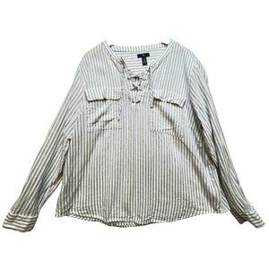 Gap Womens Oversized Linen Blend Coastal Shirt Blouse Size XXL Blue White Stripe